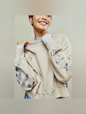 Free People Gaia Printed Sweatshirt in Oatmeal (Texas)